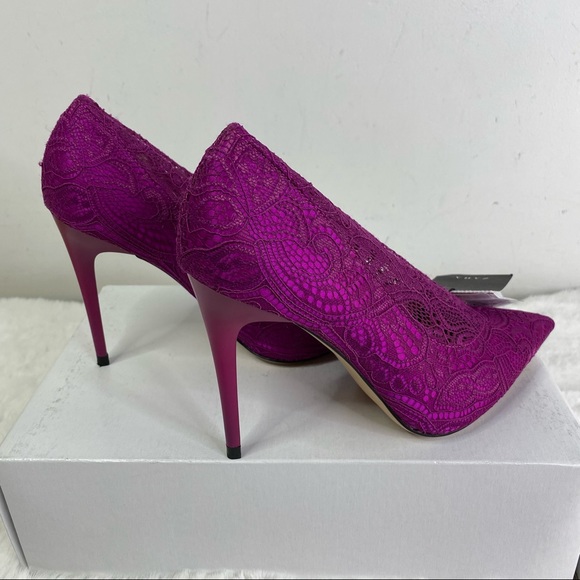 Zara Pink Lace Collar High Heel Vegan Pumps - Picture 5 of 10